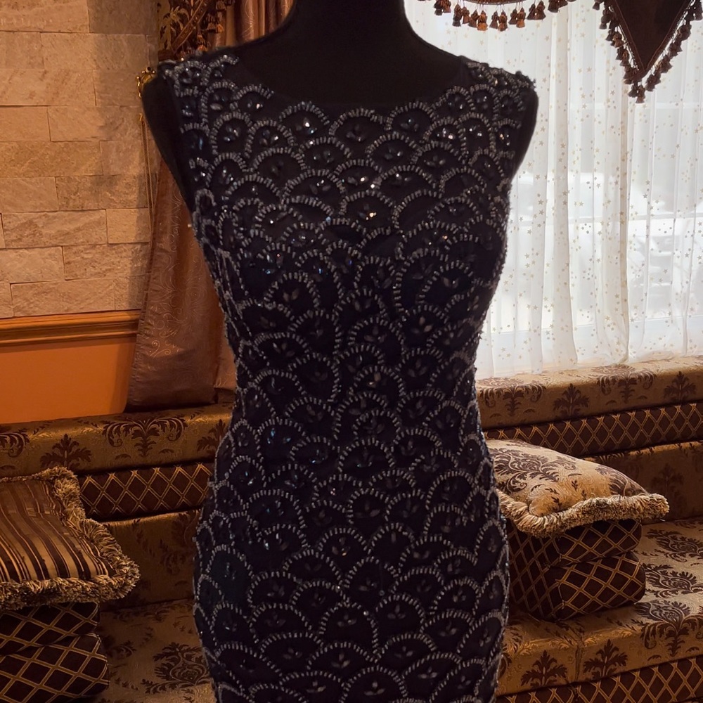 Bedazzled head to toe blue dress